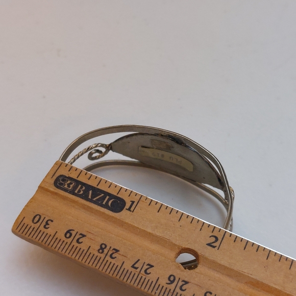 Abalone And MOP Shell Mosaic Inlay Silver Tone Cuff Bracelet - Picture 4 of 7